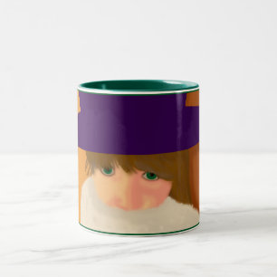 De Café Em Dois Tons Menina com caneca do chapéu