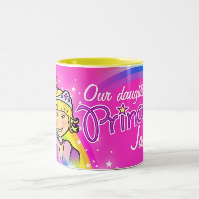 De Café Em Dois Tons Meninas da princesa arco-íris caneca rosa (Centro)