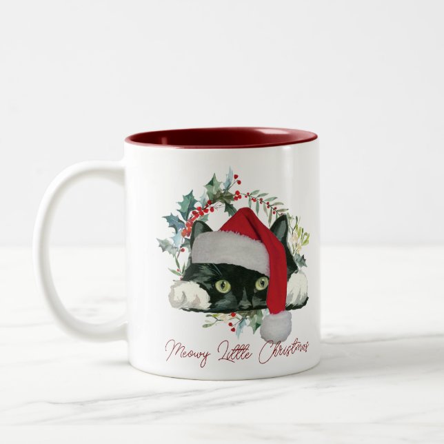 De Café Em Dois Tons meowy natal natal gato santa caneca (Esquerda)