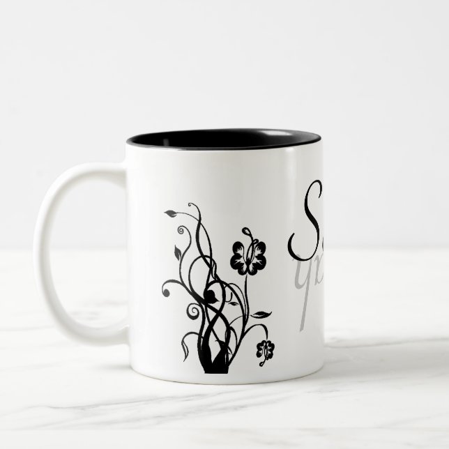 De Café Em Dois Tons Modelo conhecido floral da caneca (Esquerda)