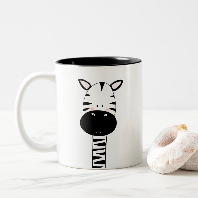 De Café Em Dois Tons Moderno animal preto e branco da caneca bonito da (Com Donut)