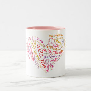De Café Em Dois Tons Muitas línguas) caneca bem-vinda do coração (