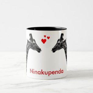 De Café Em Dois Tons Ninakupenda "eu te amo" caneca do girafa
