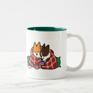 De Café Em Dois Tons O Corgi Snuggles a caneca   CorgiThings