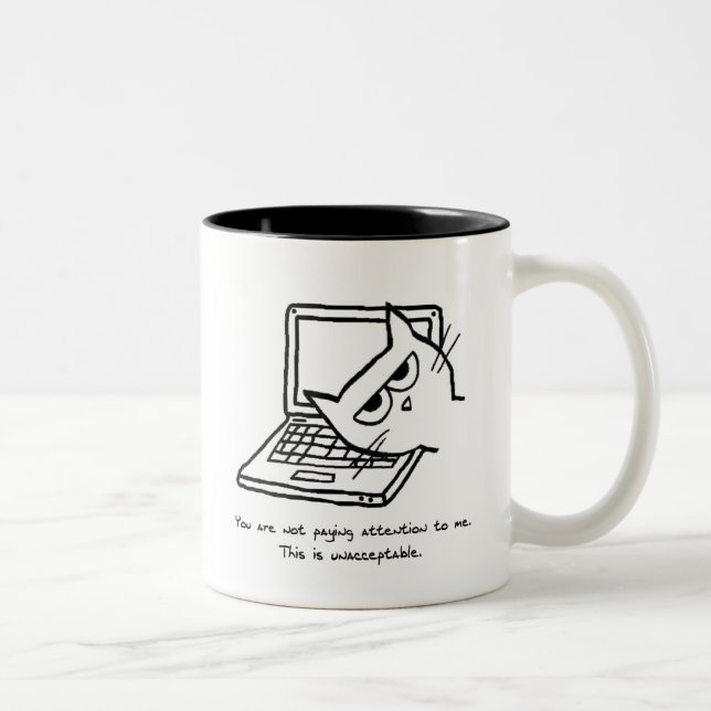 De Café Em Dois Tons O gato irritado exige a atenção - caneca engraçada (Direita)