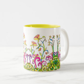De Café Em Dois Tons O primavera colorido floresce a caneca por Leslie