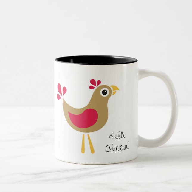 De Café Em Dois Tons Olá! galinha! Caneca (Direita)