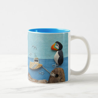De Café Em Dois Tons Papagaio-do-mar - caneca da colagem da arte da