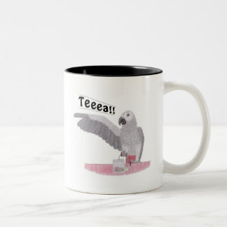 De Café Em Dois Tons Papagaio Teeea do cinza africano!! Caneca do chá