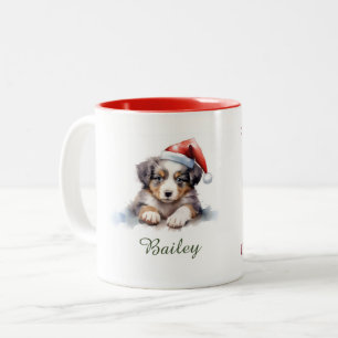 De Café Em Dois Tons Pastor australiano Aquarela Caneca Natal