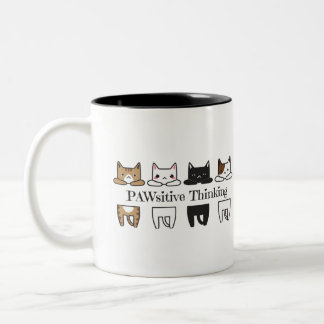 De Café Em Dois Tons PAWsitive que pensa - caneca do meme do gato