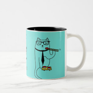 De Café Em Dois Tons Personalize a caneca do sushi do gato com seu nome