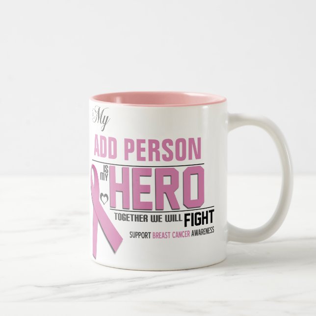 De Café Em Dois Tons Personalize MINHA caneca do HERÓI:  Cancro da mama (Direita)