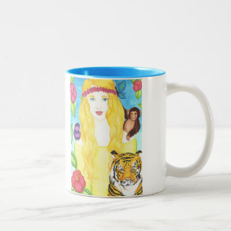 De Café Em Dois Tons Princesa Caneca 11oz da selva (branca/azul)