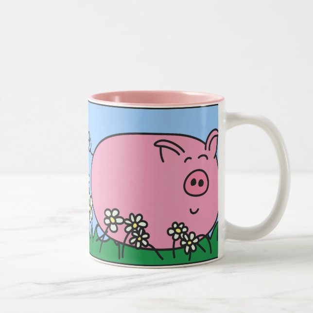 De Café Em Dois Tons Pyggie na caneca destro das margaridas (Direita)