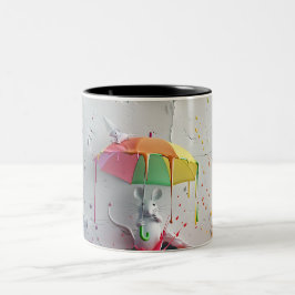 De Café Em Dois Tons Rato Colorido com Guarda-chuvas - Caneca 3D