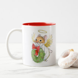 De Café Em Dois Tons Rato do anjo do Natal com caneca da grinalda