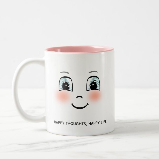 De Café Em Dois Tons Rosto feliz fofo com texto personalizado Caneca Tw (Esquerda)