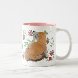 De Café Em Dois Tons Shiba bonito Inu, caneca floral cor-de-rosa do