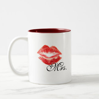 De Café Em Dois Tons Sra. caneca - com os lábios vermelhos do batom