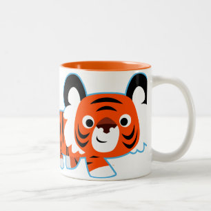 De Café Em Dois Tons Tigre bonito dos desenhos animados na caneca do