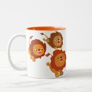 De Café Em Dois Tons Trio feliz da caneca bonito dos leões dos desenho