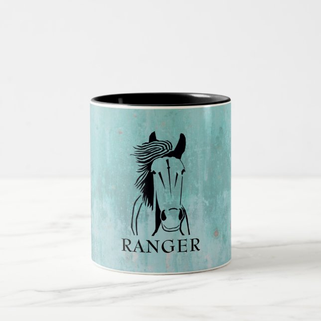 De Café Em Dois Tons Turquesa Personalizável, Patina Artística Caneca (Centro)