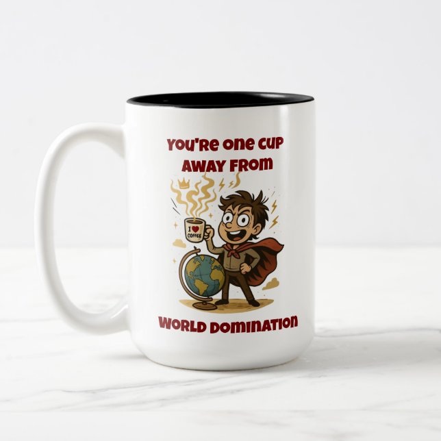 De Café Em Dois Tons Uma Taça Longe Do Mundo Dominando A Caneca Engraça (Esquerda)