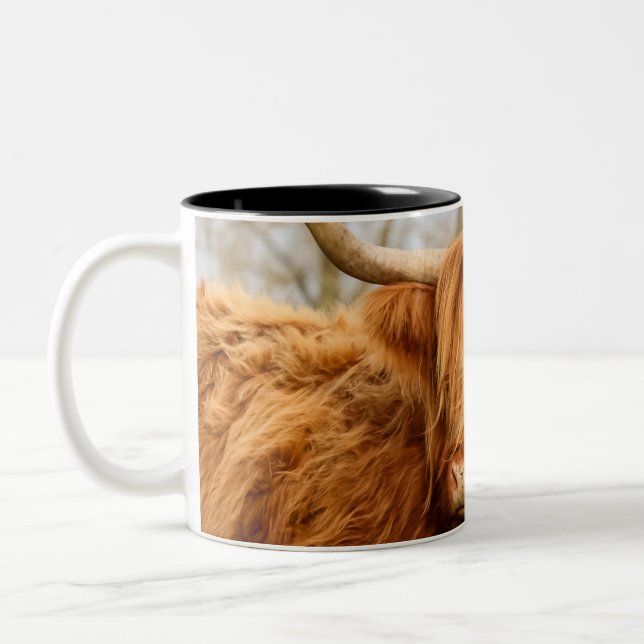 De Café Em Dois Tons vaca Highland Duas caneca (Esquerda)