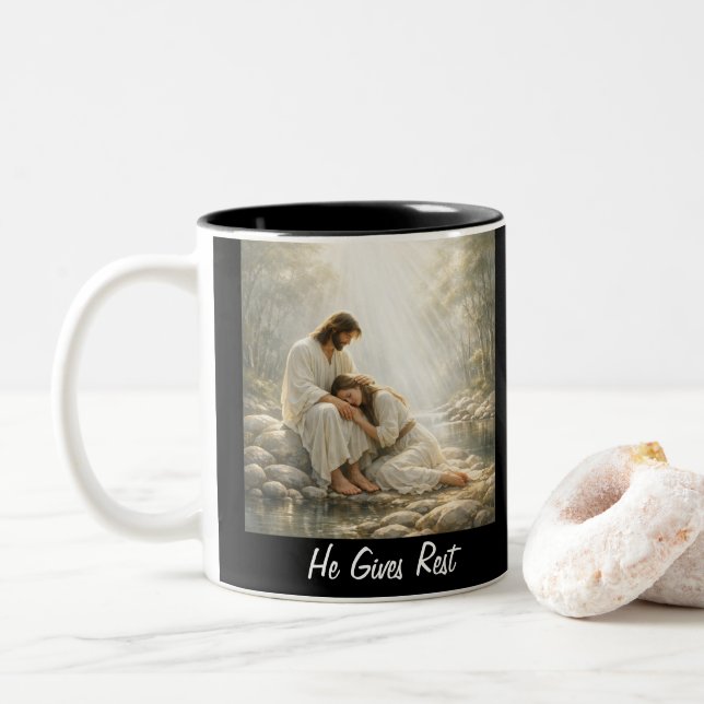 De Café Em Dois Tons Venha a Mim e Descanse - Caneca (Com Donut)
