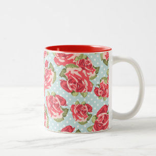 De Café Em Dois Tons Vintage floral dos rosas do chique da caneca