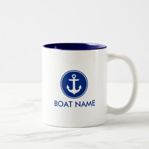 De Café Em Dois Tons WB branca azul náutica da caneca do nome do barco