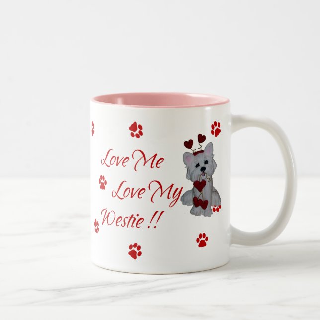 De Café Em Dois Tons Westie ama-me amor minha caneca (Direita)