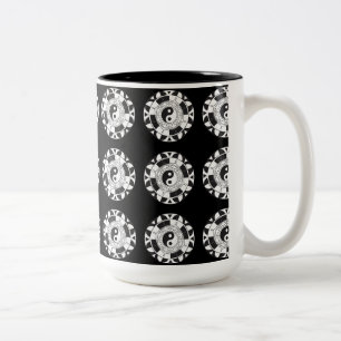 De Café Em Dois Tons Yin e Yang telharam a caneca asiática do preto do