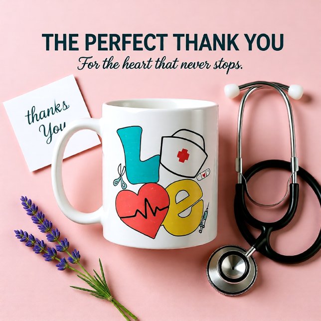 De Café Enfermeira Amor - caneca clássica (Nurse LOVE Typography – Cute Medical Appreciation Coffee Mug)