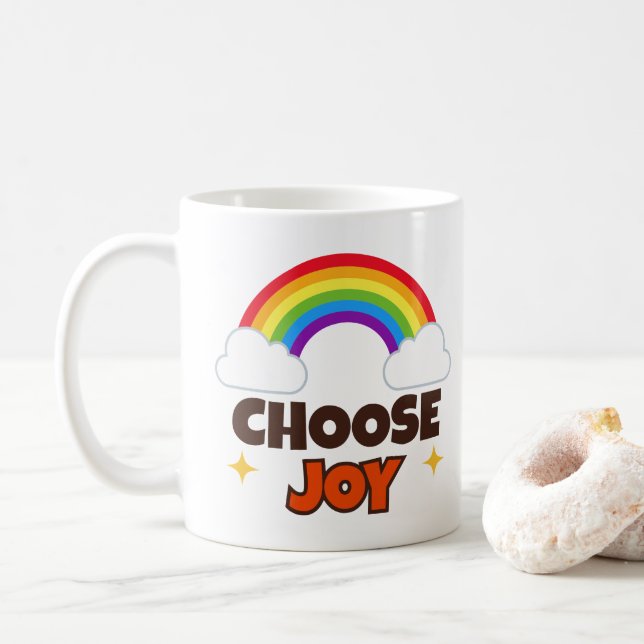 De Café Escolha a Alegria - Caneca Arco-íris (Com Donut)