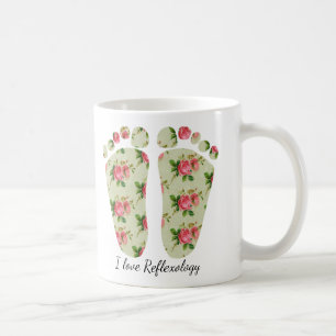 De Café Eu amo o reflexologist floral da caneca dos pés d