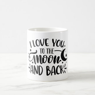 De Café Eu te amo na lua e na caneca traseira