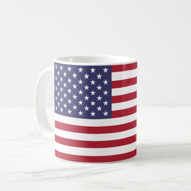 De Café EUA: bandeira vermelha, caneca azul  (Frente Esquerda)