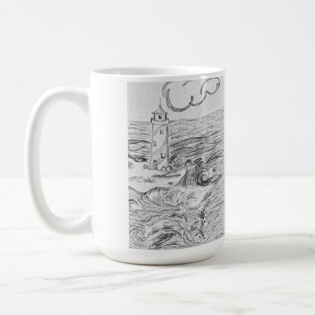 De Café Farol desenhado à mão em caneca (Esquerda)