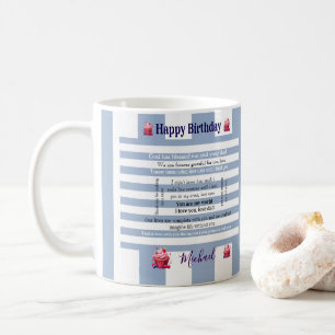 De Café Feliz Aniversário Caneca Listra Azul e Branco