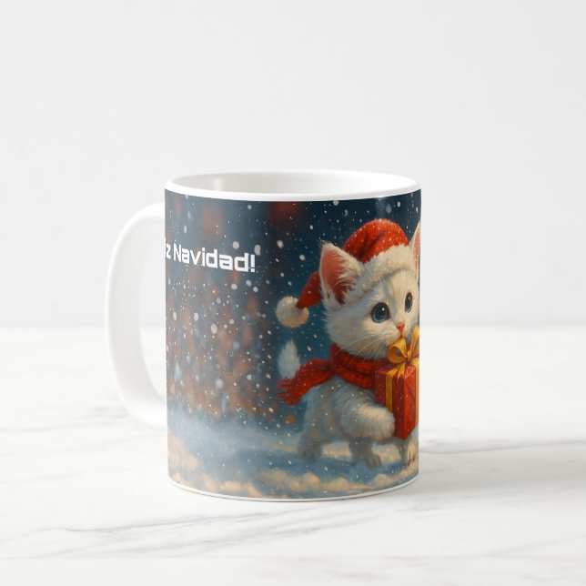 De Café Feliz Navidad - Gatinho - Presente - Caneca (Frente Esquerda)