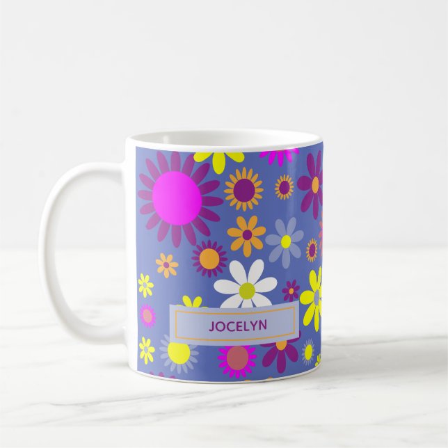 De Café Flores Retro na caneca personalizada Púrpura (Esquerda)