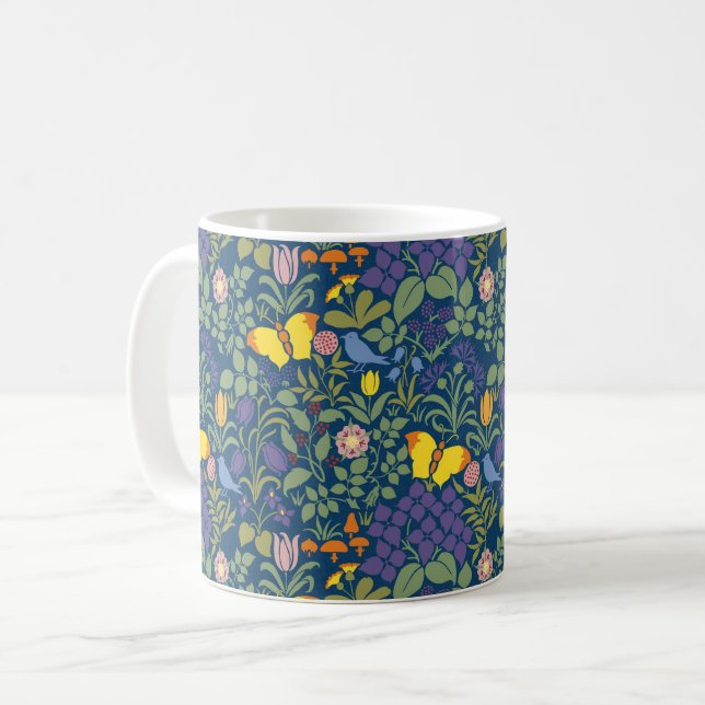 De Café Flores selvagens da Voysey, caneca azul escura (Frente Esquerda)