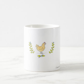 De Café Galinha e caneca amarelas dos ramos