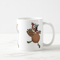 Galinhas dos desenhos animados em uma caneca