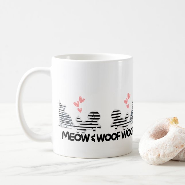 De Café gato e cão adoram a caneca (Com Donut)