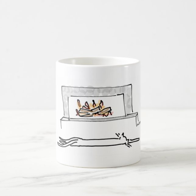 De Café Gato que aprecia a caneca da lareira (Centro)