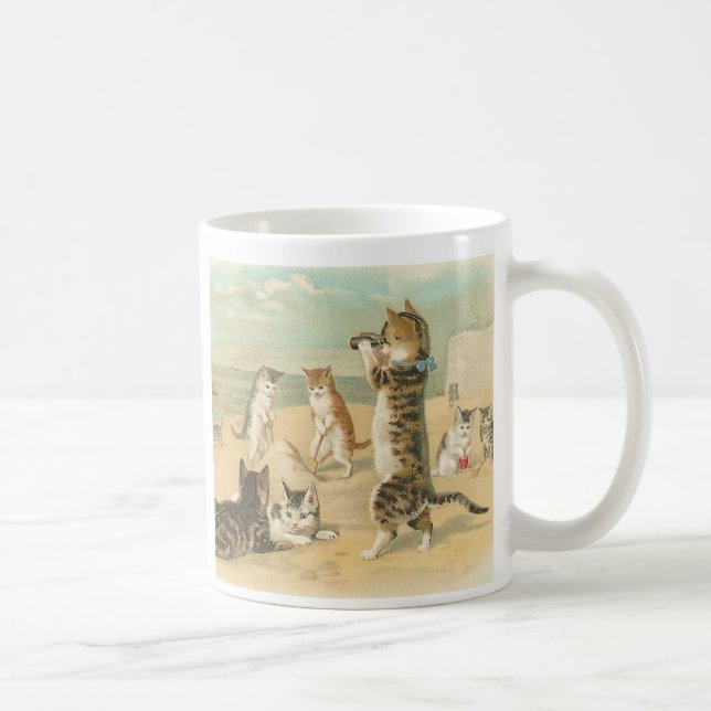 De Café "Gatos caneca do vintage na praia" (Direita)