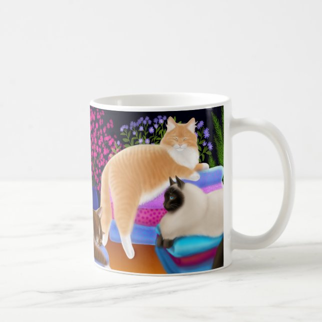 De Café Gatos que dormem na caneca fresca da lavanderia (Direita)